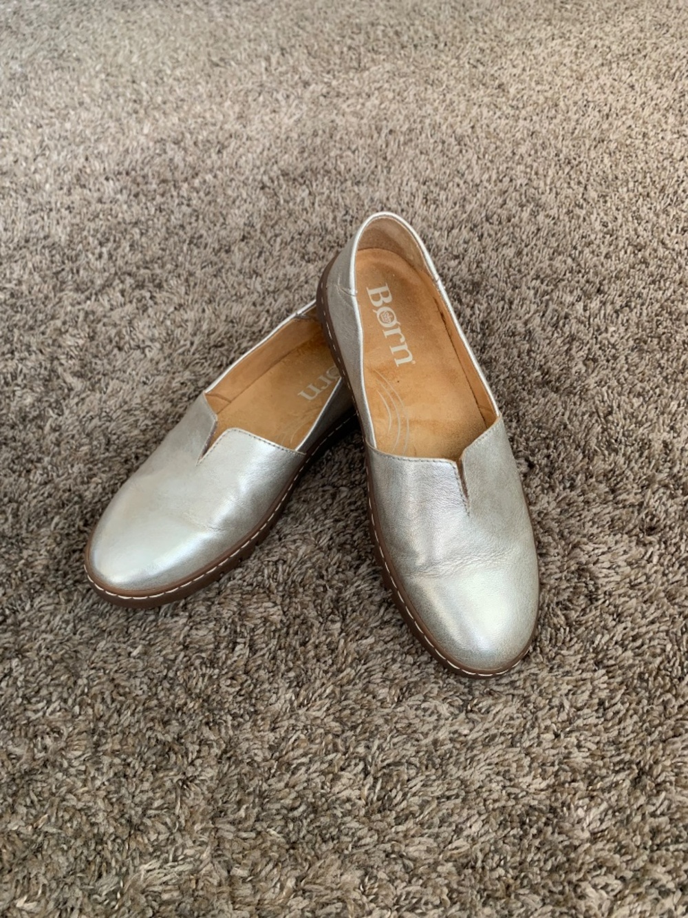Born Sebra II Gold Metallic Leather Slip On Casual Loafer Shoes Sz.7.5 - Picture 15 of 16